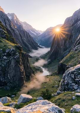 Mountain Valley Sunrise Landscape