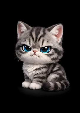 Grumpy Gray Striped Kitten Portrait