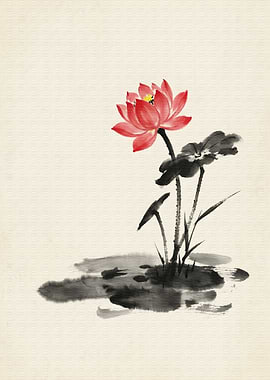 Lotus Flower Ink Painting