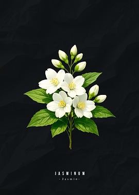 Jasmine Flowers on Black Background