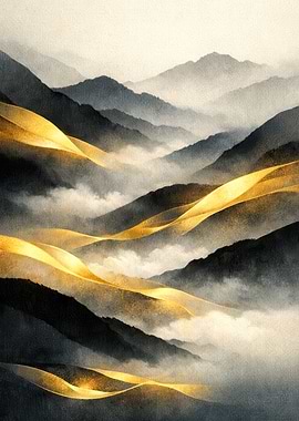 Golden Mountain Range Landscape