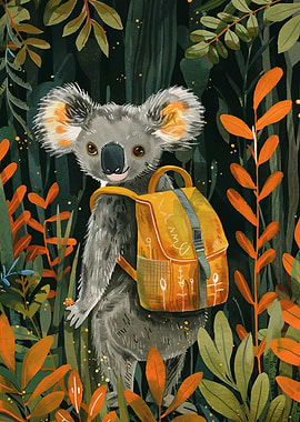 Koala with Backpack in Forest Illustration