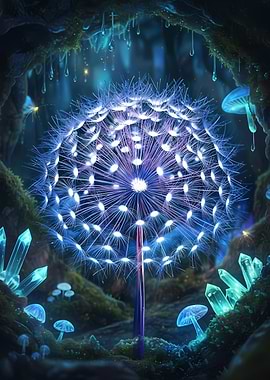Glowing Dandelion in Enchanted Forest