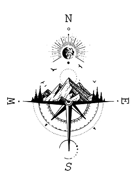 Mountain Compass Black and White Art