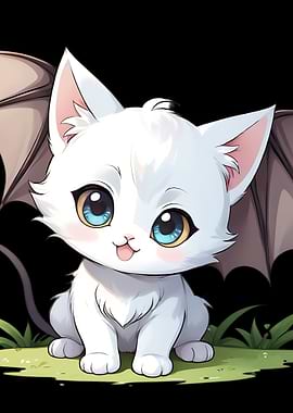 Cute White Cat with Bat Wings