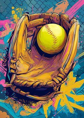 Softball Glove and Ball Art