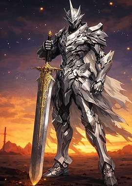 Armored Knight with Golden Sword