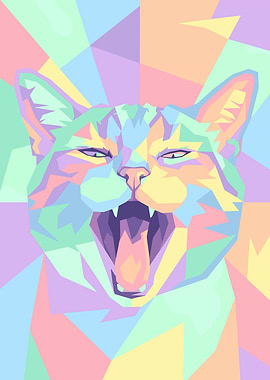 Colorful Geometric Cat Yawning
