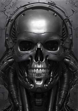 Metallic Skull with Intricate Mechanical Details