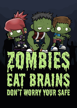 Cartoon Zombies Eat Brains Illustration
