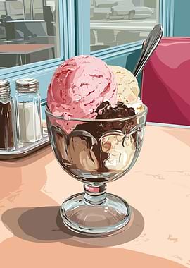 Retro Ice Cream Sundae Illustration