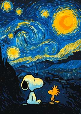Snoopy and Woodstock Starry Night Parody