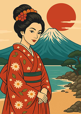 Geisha with Mount Fuji