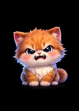 Angry Cartoon cute Kitten on Black Background