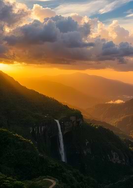 Golden Waterfall Landscape