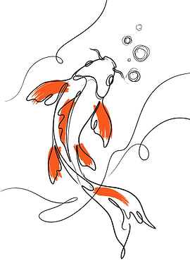 Koi Fish Line Art with Orange Accents