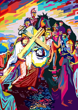 Jesus Carrying the Cross Colorful Art