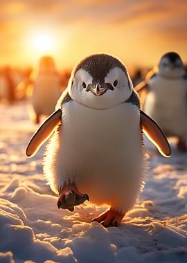 Cute Penguin Chick Walking in Snow