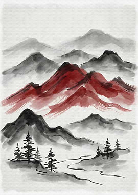Mountain Landscape Ink Wash Painting