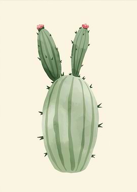 Watercolor Cactus with Pink Flowers Illustration
