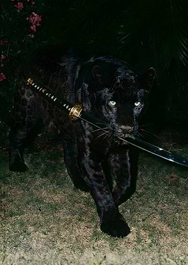 Black Panther with Katana in Mouth