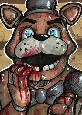 Freddy Fazbear Fanart with Blood Splatters