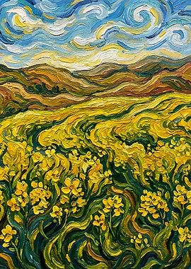 Yellow Flowers Field Painting
