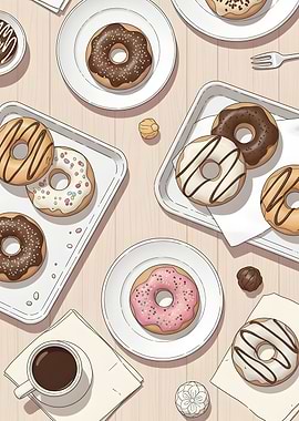 Donuts and Coffee Still Life