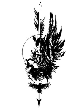 Spartan Warrior with Raven and Arrow