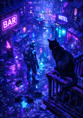 Cyberpunk Robot & Cat