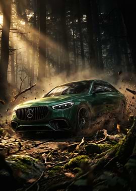 Green Mercedes-AMG S63 E Performance in Forest
