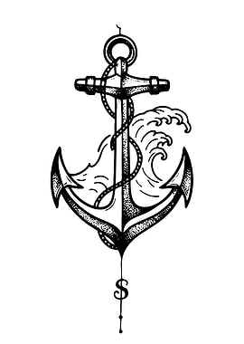 Anchor and Wave Blackwork Illustration