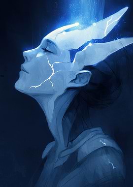 Abstract Blue Figure with Cracked Head