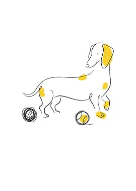 Dachshund Line Art with Yellow Accents