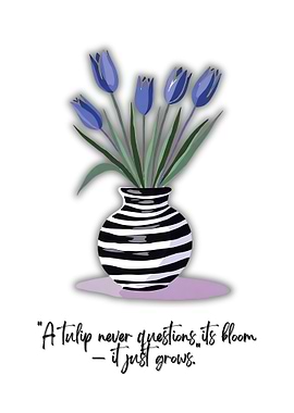Blue Tulips in Striped Vase Illustration