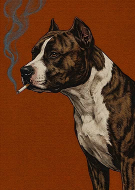 Pitbull Smoking Cigarette Art