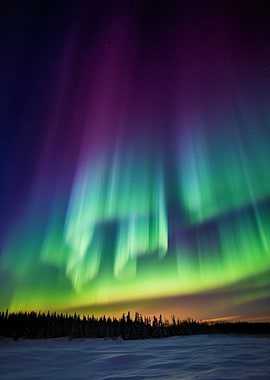 Aurora Borealis over a Snowy Landscape