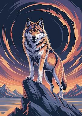 Wolf on Mountain Peak Digital Art
