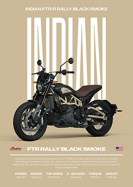 Indian FTR R Rally Black Smoke Motorcycle Poster