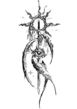 Monochrome Fantasy Symbol with Eye and Sword