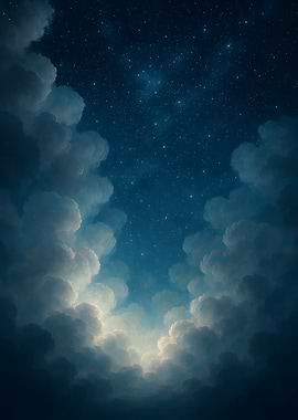 Starry Night Sky with Clouds