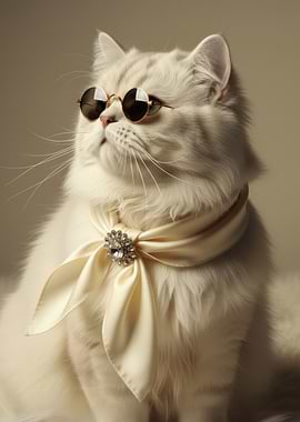 Elegant Persian Cat with Sunglasses and Scarf