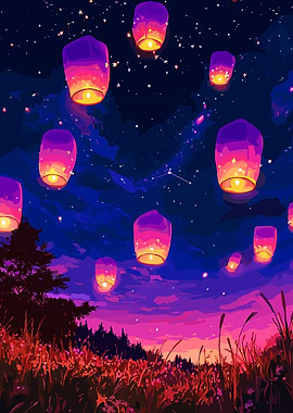 Sky Lanterns at Night