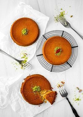 Three Basbousa Cakes with Pistachios