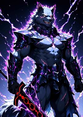 Armored Wolf Warrior with Glowing Sword