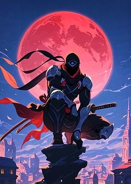Ninja Warrior Under Red Moon