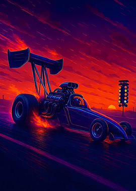 Drag Racing Car at Sunset