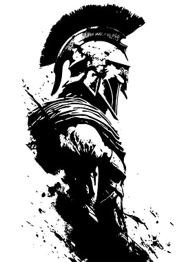 Spartan Warrior Black and White Illustration