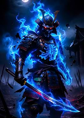 Spectral Ghost Samurai Warrior with Glowing Sword
