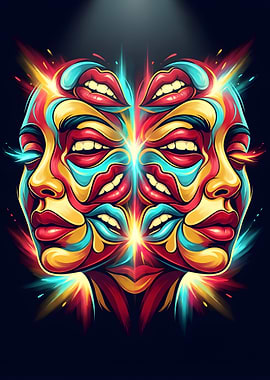 Colorful Abstract Face with Lips